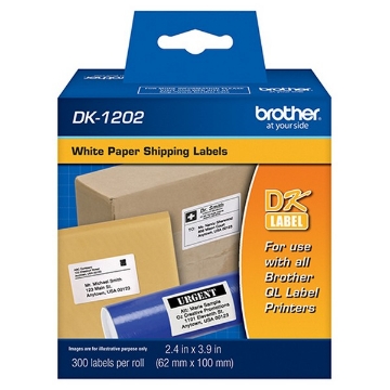 Picture of Brother DK-1202 2.4" x 3.9" / 62mm x 100mm Die-cut White Paper Shipping Labels (100' length)