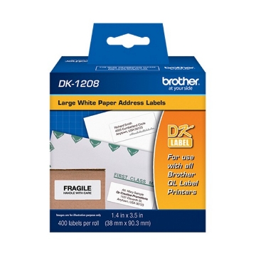 Picture of Brother DK-1208 1.4" x 3.5" / 38mm x 90.3mm Die-cut Large White Paper Address Labels (800 pcs)