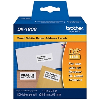 Picture of Brother DK-1209 1.1" x 2.4" / 28.9mm x 62mm Die-cut Small White Paper Address Labels (300 pcs)
