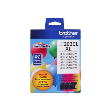 Picture of Brother LC-2033PKS ( LC-203M, LC-203C, LC-203Y) High Yield Cyan, Magenta, Yellow Ink Cartridges (3 pack) (3 x 550)