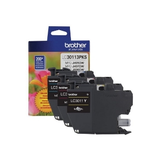 Picture of Brother LC-30113PKS Cyan, Magenta, Yellow Ink Cartridge (Multipack) (3 x 200)